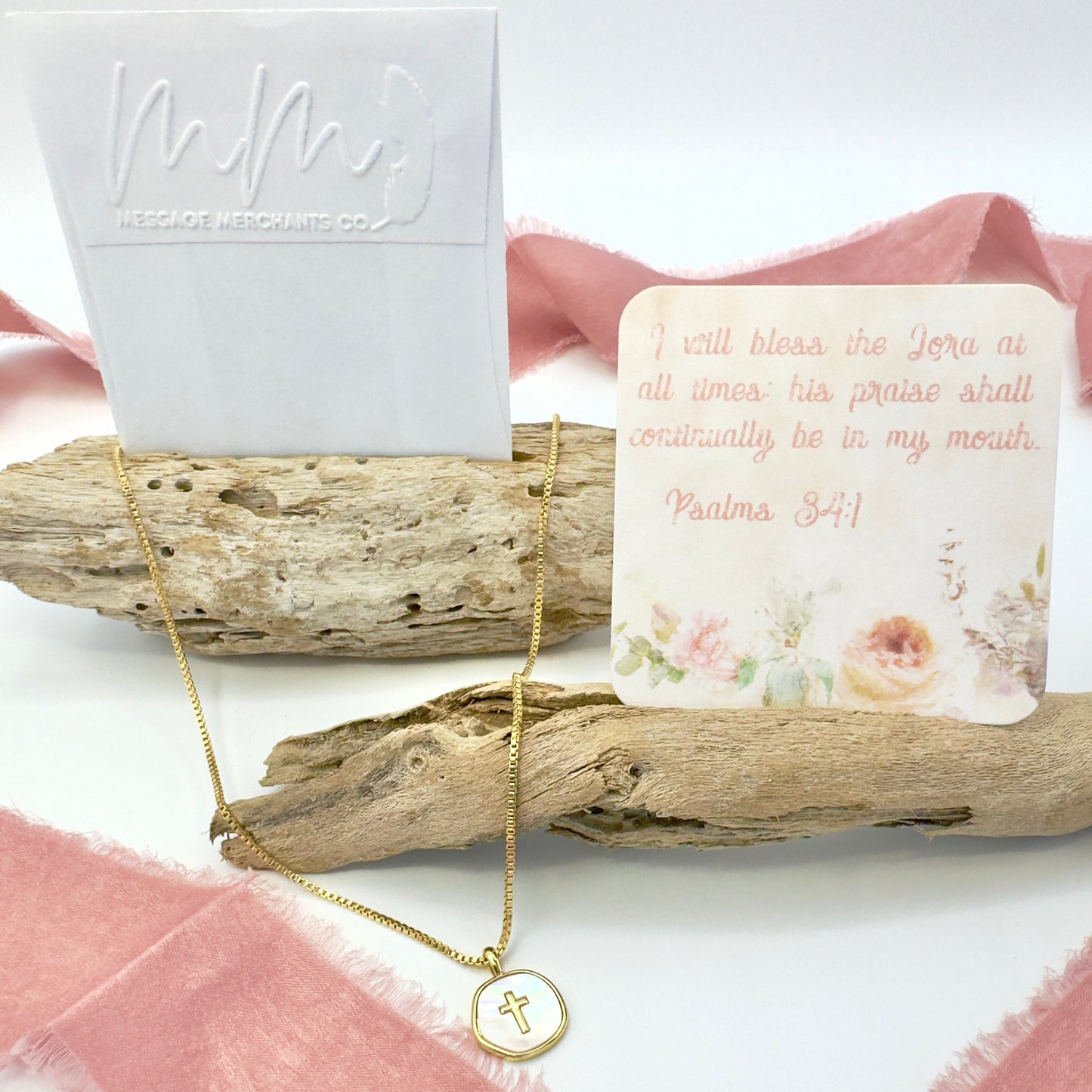 Cross on shell pendant necklace