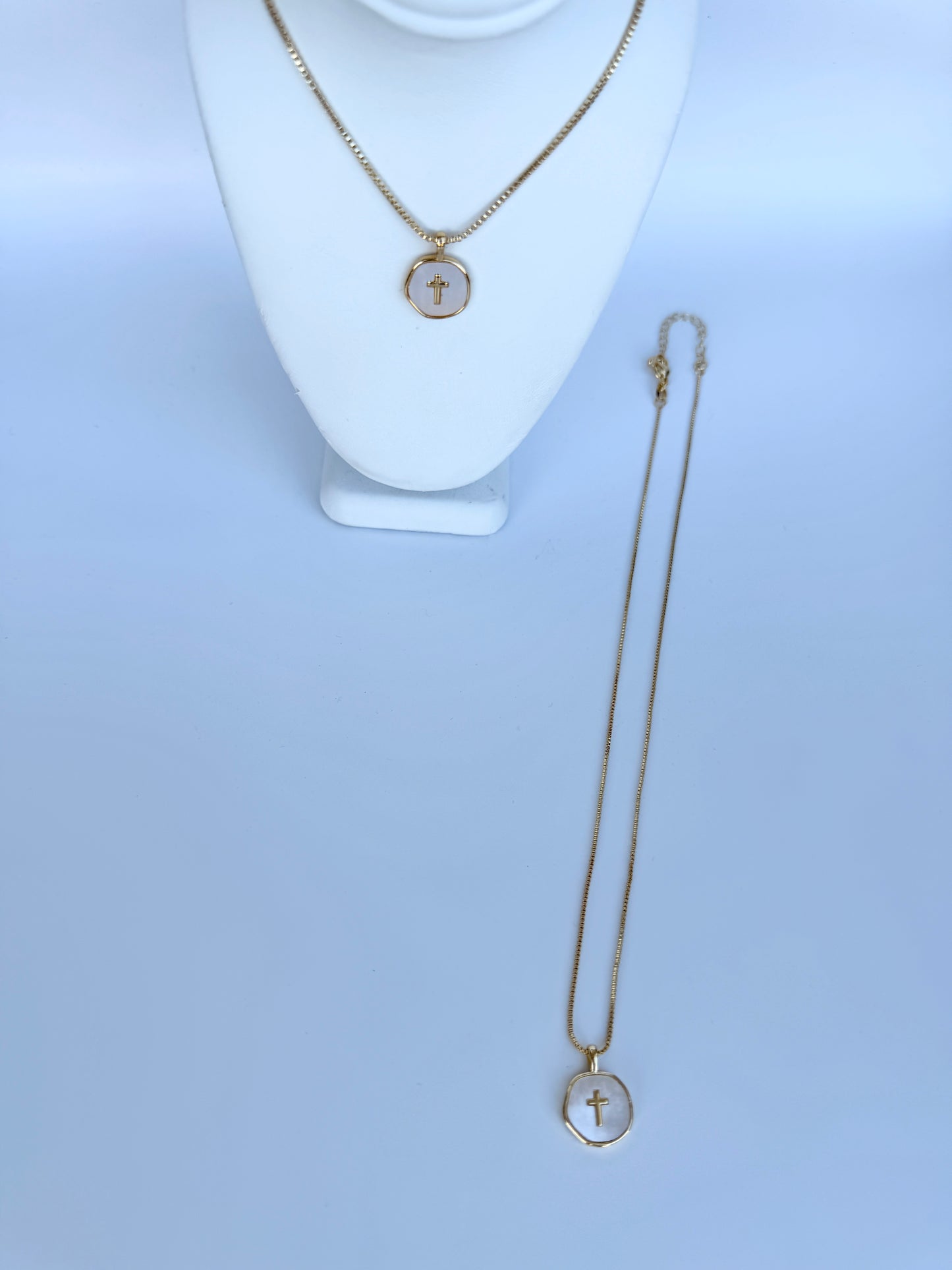 Cross with Shell Background Necklace