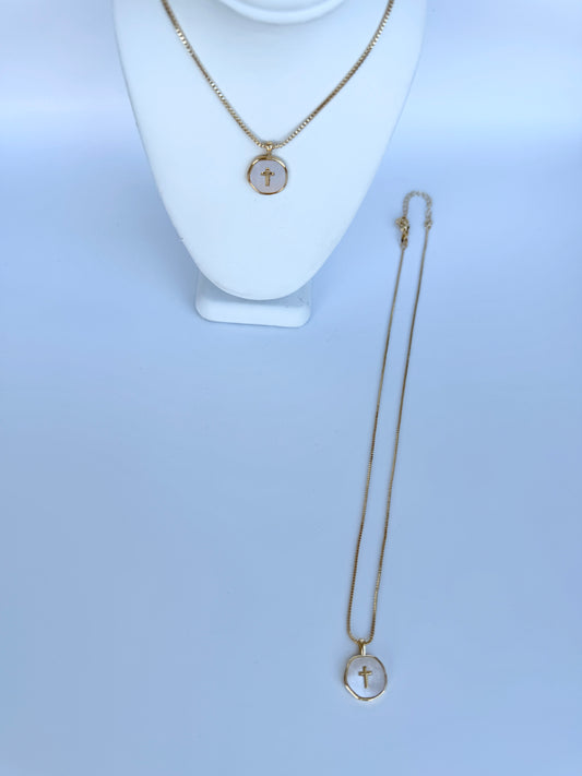 Cross with Shell Background Necklace